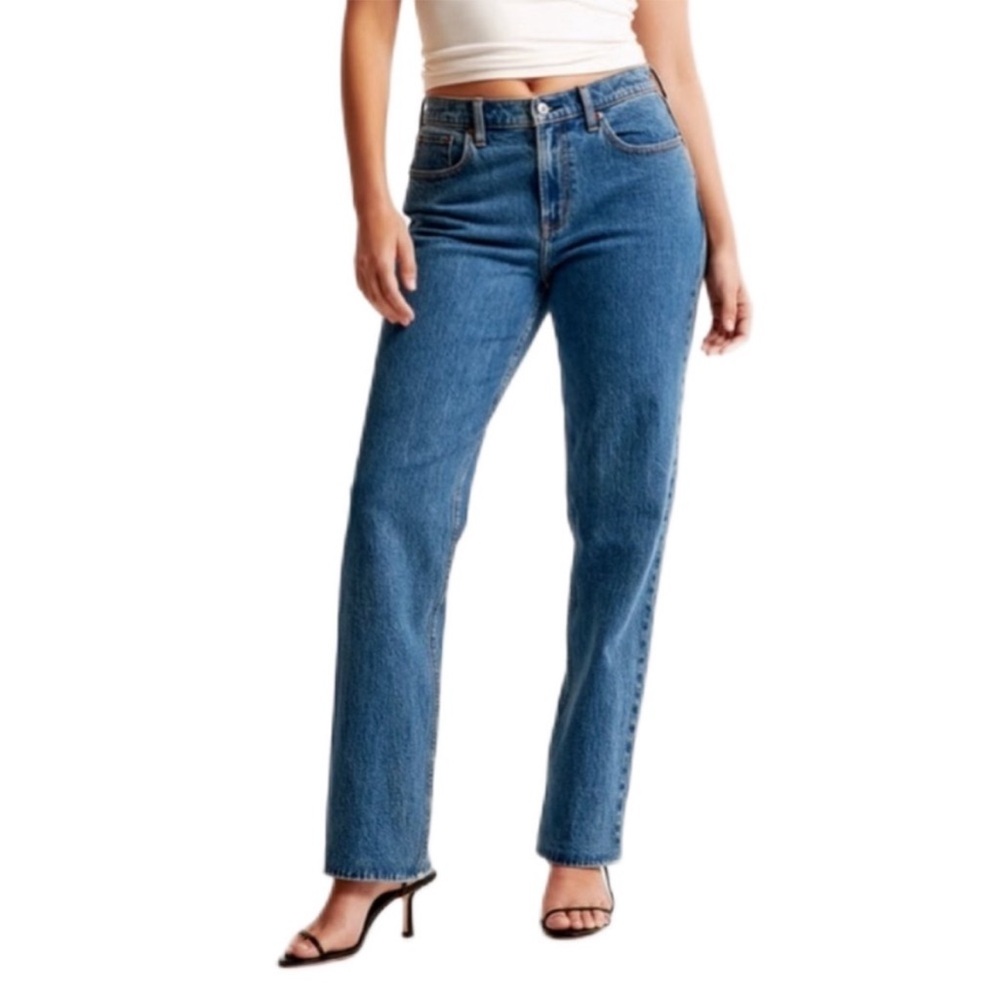 Abercrombie & Fitch The Straight Mid Rise Curve Love Denim Sz 28 extra long - Picture 2 of 14
